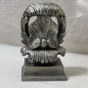Italian Design Bookend Acanthus Leaves Heavy‎ Retro Dramatic Silver Tone Finish